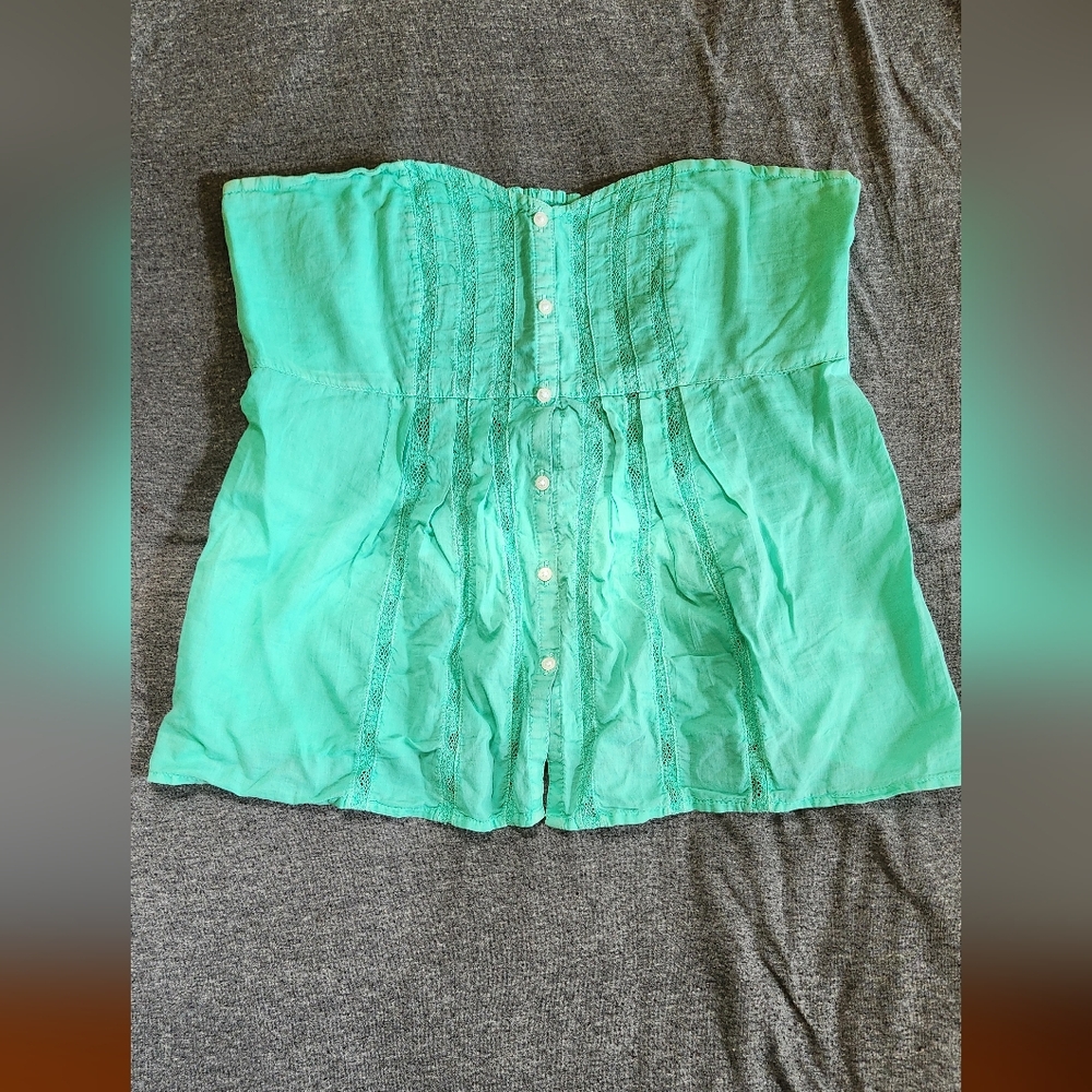 Aerie - Womens Size Large Button Up Strapless Shirt In Green